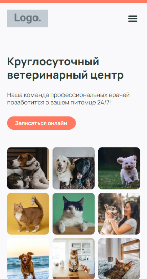 Готовый сайт для ветеринарной клиники, груминг-салона или передержки (версия для мобильных)